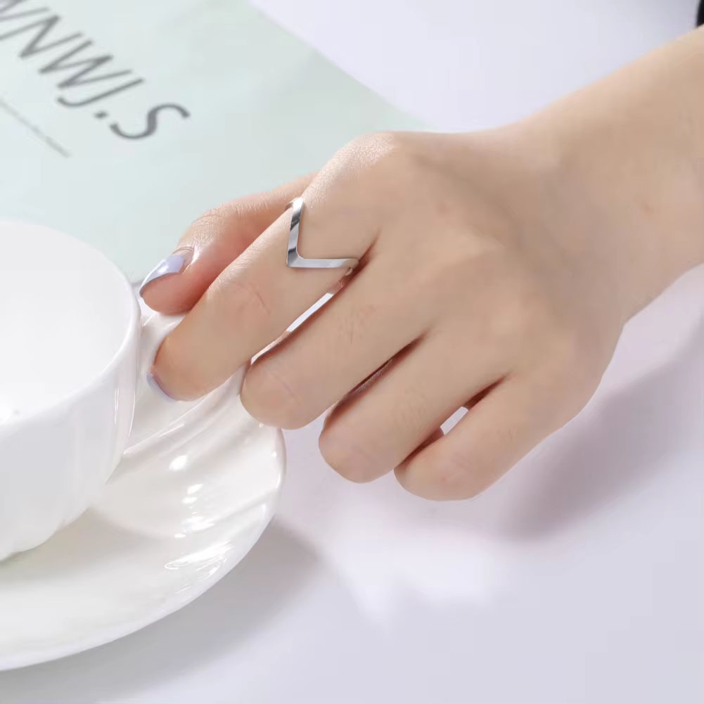 Women's Adjustable Chevron V Ring, Plated Minimalist Jewelry
